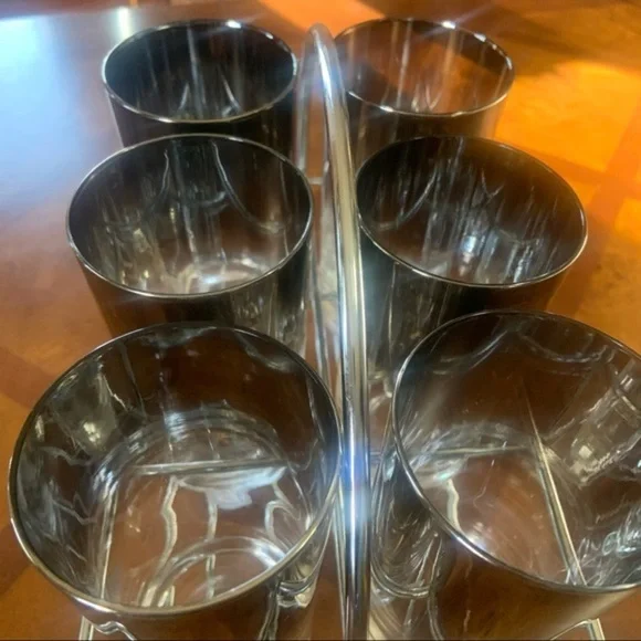 Vintage 50’s Queens Lustreware MCM Gray Silver Fade Ombré Glass Set With Caddy